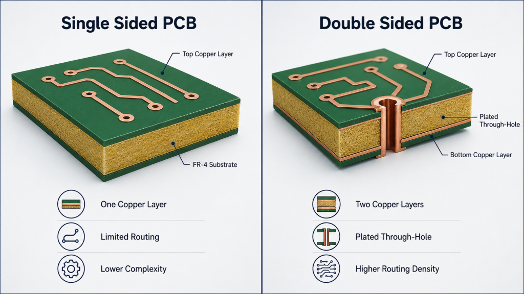 Single sided PCB vs double sided PCB structure comparison